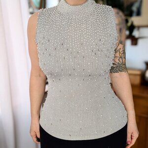 SHIMMERSTRAVAGANZA Choice - Vintage 90s Silk beaded metallic High neck tank - L